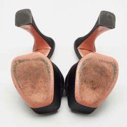 Amina Muaddi Black Satin Dalida Platform Slide Sandals Size 39