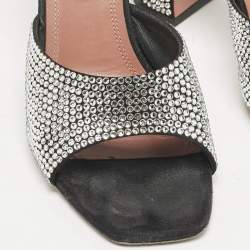 Amina Muaddi Black Suede Lupita Crystal Embellished Slide Sandals Size 38