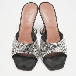 Amina Muaddi Black Suede Lupita Crystal Embellished Slide Sandals Size 38