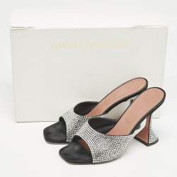 Amina Muaddi Black Suede Lupita Crystal Embellished Slide Sandals Size 38
