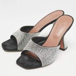Amina Muaddi Black Suede Lupita Crystal Embellished Slide Sandals Size 38