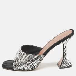 Amina Muaddi Black Suede Lupita Crystal Embellished Slide Sandals Size 38