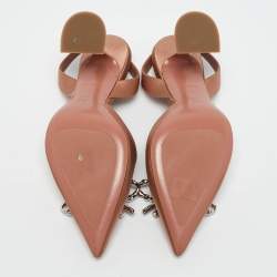 Pre Owned Amina Muaddi Beige Satin Rosie Crystal Embellished Slingback Pumps Size 37