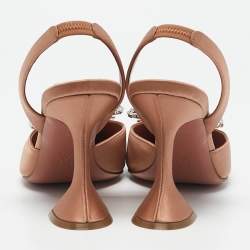 Pre Owned Amina Muaddi Beige Satin Rosie Crystal Embellished Slingback Pumps Size 37