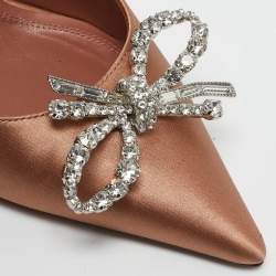 Pre Owned Amina Muaddi Beige Satin Rosie Crystal Embellished Slingback Pumps Size 37