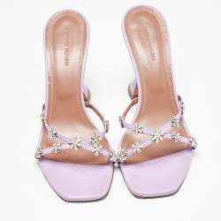 Pre Owned Amina Muaddi Lavender Leather Lily Slide Sandals Size 38