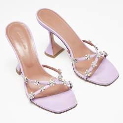 Pre Owned Amina Muaddi Lavender Leather Lily Slide Sandals Size 38