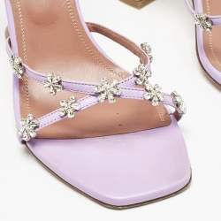 Pre Owned Amina Muaddi Lavender Leather Lily Slide Sandals Size 38