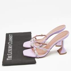 Pre Owned Amina Muaddi Lavender Leather Lily Slide Sandals Size 38
