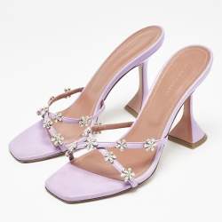Pre Owned Amina Muaddi Lavender Leather Lily Slide Sandals Size 38