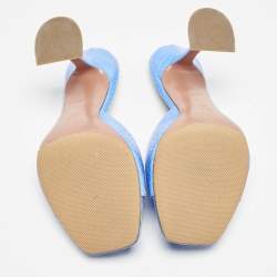 Amina Muaddi Blue Croc Embossed Leather Lupita Slide Sandals Size 38