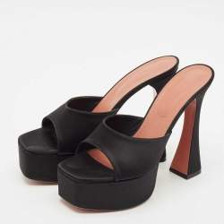 Amina Muaddi Black Satin Dalida Platform Sandals Size 39