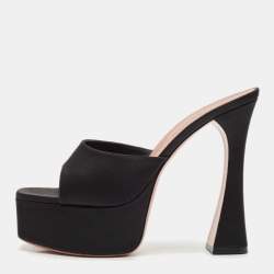 Amina Muaddi Black Satin Dalida Platform Sandals Size 39
