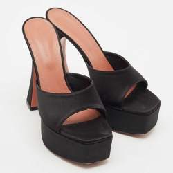 Amina Muaddi Black Satin Dalida Platform Sandals Size 39