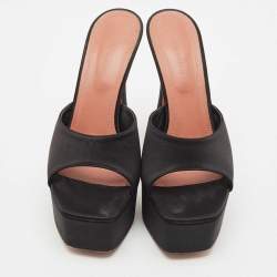 Amina Muaddi Black Satin Dalida Platform Sandals Size 39
