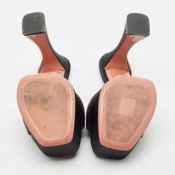 Amina Muaddi Black Satin Dalida Platform Sandals Size 39