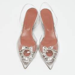 Amina Muaddi Transparent PVC Begum Crystal Embellished Slingback Pumps Size 41