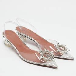 Amina Muaddi Transparent PVC Begum Crystal Embellished Slingback Pumps Size 41