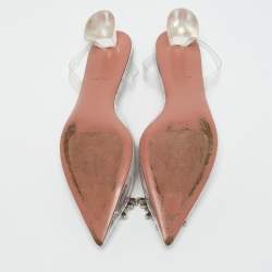 Amina Muaddi Transparent PVC Begum Crystal Embellished Slingback Pumps Size 41