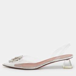 Amina Muaddi Transparent PVC Begum Crystal Embellished Slingback Pumps Size 41