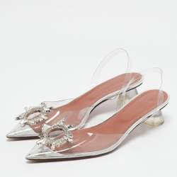 Amina Muaddi Transparent PVC Begum Crystal Embellished Slingback Pumps Size 41