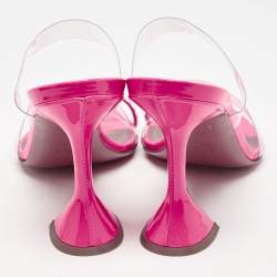 Amina Muaddi Pink Patent Leather and PVC Sami Slide Sandals Size 39