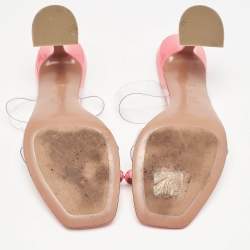Amina Muaddi Pink Patent Leather and PVC Sami Slide Sandals Size 39