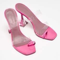 Amina Muaddi Pink Patent Leather and PVC Sami Slide Sandals Size 39