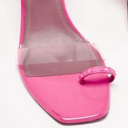 Amina Muaddi Pink Patent Leather and PVC Sami Slide Sandals Size 39