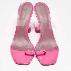 Amina Muaddi Pink Patent Leather and PVC Sami Slide Sandals Size 39