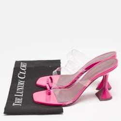 Amina Muaddi Pink Patent Leather and PVC Sami Slide Sandals Size 39