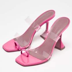 Amina Muaddi Pink Patent Leather and PVC Sami Slide Sandals Size 39