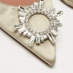 Pre Owned Amina Muaddi Grey Satin Begum Crystal-Embellished Slingback Pumps Size 41