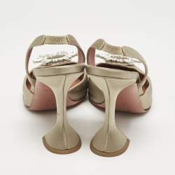 Pre Owned Amina Muaddi Grey Satin Begum Crystal-Embellished Slingback Pumps Size 41