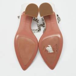 Amina Muaddi x AWGE White Leather Flacko Chain Ankle Strap Sandals Size 37