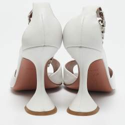 Amina Muaddi x AWGE White Leather Flacko Chain Ankle Strap Sandals Size 37