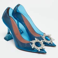 Amina Muaddi Blue PVC and Leather Begum Pumps Size 37