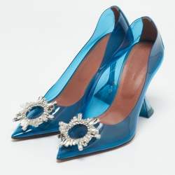 Amina Muaddi Blue PVC and Leather Begum Pumps Size 37