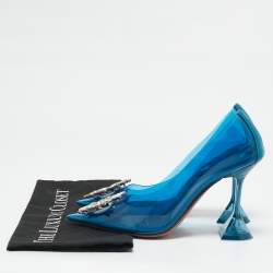 Amina Muaddi Blue PVC and Leather Begum Pumps Size 37