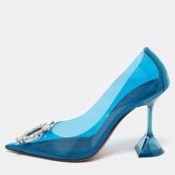 Amina Muaddi Blue PVC and Leather Begum Pumps Size 37