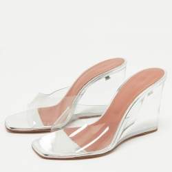 Amina Muaddi Transparent PVC Lupita Wedge Sandals Size 37