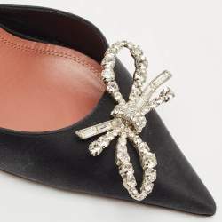 Amina Muaddi Black Satin Begum Crystal-Embellished Slingback Pumps Size 38