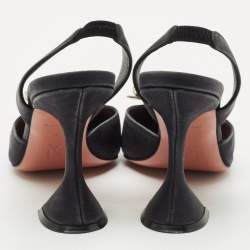 Amina Muaddi Black Satin Begum Crystal-Embellished Slingback Pumps Size 38
