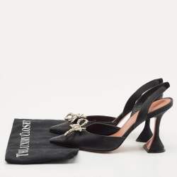 Amina Muaddi Black Satin Begum Crystal-Embellished Slingback Pumps Size 38