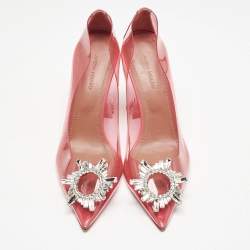 Amina Muaddi Pink PVC Begum Crystal Embellished Pointed Toe Pumps Size 37