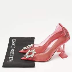 Amina Muaddi Pink PVC Begum Crystal Embellished Pointed Toe Pumps Size 37