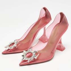 Amina Muaddi Pink PVC Begum Crystal Embellished Pointed Toe Pumps Size 37