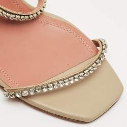 Amina Muaddi Grey Leather Crystal Embellished Gilda Slide Sandals Size 36.5