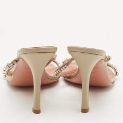 Amina Muaddi Grey Leather Crystal Embellished Gilda Slide Sandals Size 36.5