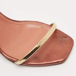 Pre Owned Amina Muaddi Pink/Gold  Leather Gid Ankle Strap Sandals Size 36